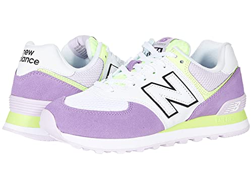 Image of New Balance Women's 574 V2 Playground Sneaker, Heliotrope /Bleached Lime Glo, 5 M