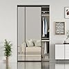 JUBEST Mirrored Closet Door 48 x 80, 1-Panel Black Steel Frame Sliding Closet Mirror Door Top & Bottom Track Kits, One Side Mirror with Safety Backing, Easy to Install