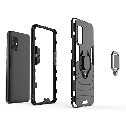 Image of WOW IMAGINE Shock Proof Back Case Mobile Cover for Vivo V17 (Armor | Hybrid PC + TPU | Full Protection with Ring Holder Kickstand | Carbon Black)
