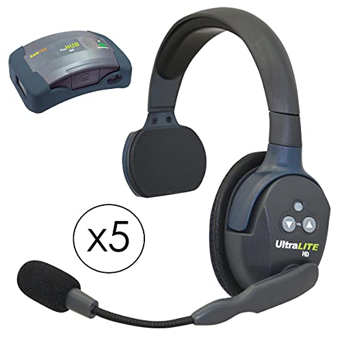 Eartec HUB5S Hub Mini Duplex Base 5-Person System, Includes 5x UltraLITE Single Headset