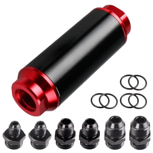 Solvent Filter Trap 50mm Universal Aluminum Alloy Solvent Trap Kit 100 Micron Inline Automotive Fuel Filter with An6 An8 An10 Adapter for Filtering Unleaded Gasoline Ethanol and Alcohol (Red)