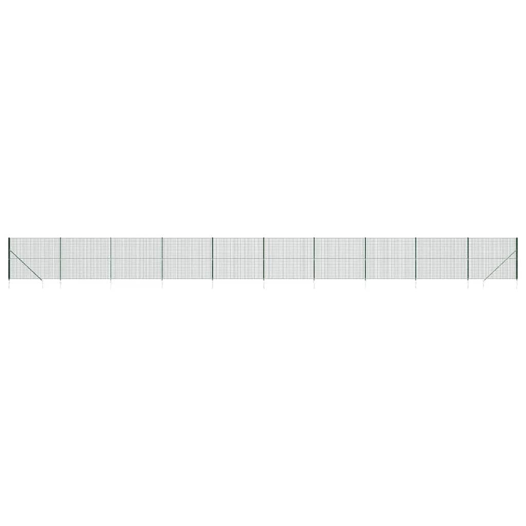 Wire Mesh Fence with Spike Anchors Green 2.2x25 m Outdoor Garden Security Barrier Galvanised Steel PVC Coated Interlocking Design Animal Enclosure Fencing
