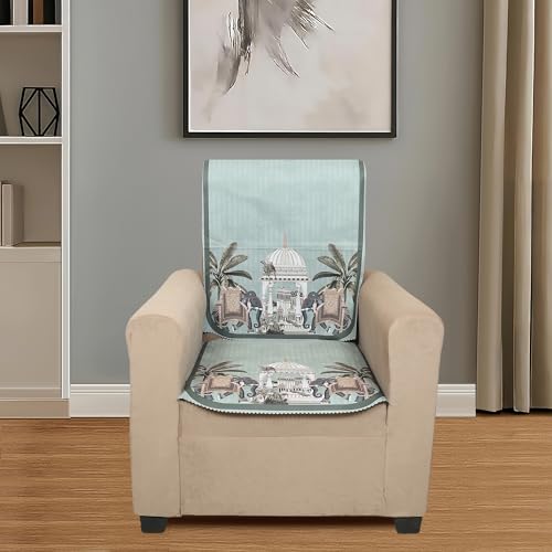 Image of Velvet Single Seater Sofa Cover with 2 Seat and Back Covers - Elephant Dome Design - Washable Fabric - Stylish Sofa Cover for Modern Living Room (Green, 1 Seater Without Arm Covers)