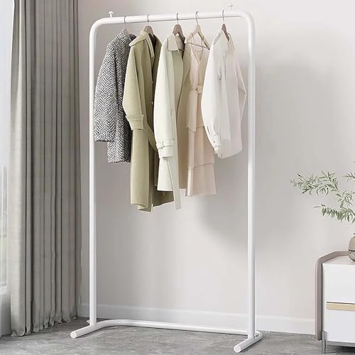 Elegante perchero de metal ajustable en altura y ancho (59.1 x 15.355 pulgadas), ideal para dormitorio, exhibición minorista, entrada, organizador de ropa moderno (blanco)