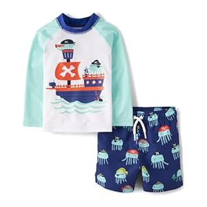 The Children’s Place Boys’ and Toddler Long Sleeve Rashguard and Swim Trunk 2 Piece Set