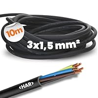 10 Meter Lapp 1600103 H07RN-F 3x1,5 mm² Gummileitung flexibel mit Schutzleiter I UV-resistentes Kabel für Außenbereich I ölbeständig I flammwidrig I Anschlussleitung 3G1,5 mm2 schwarz