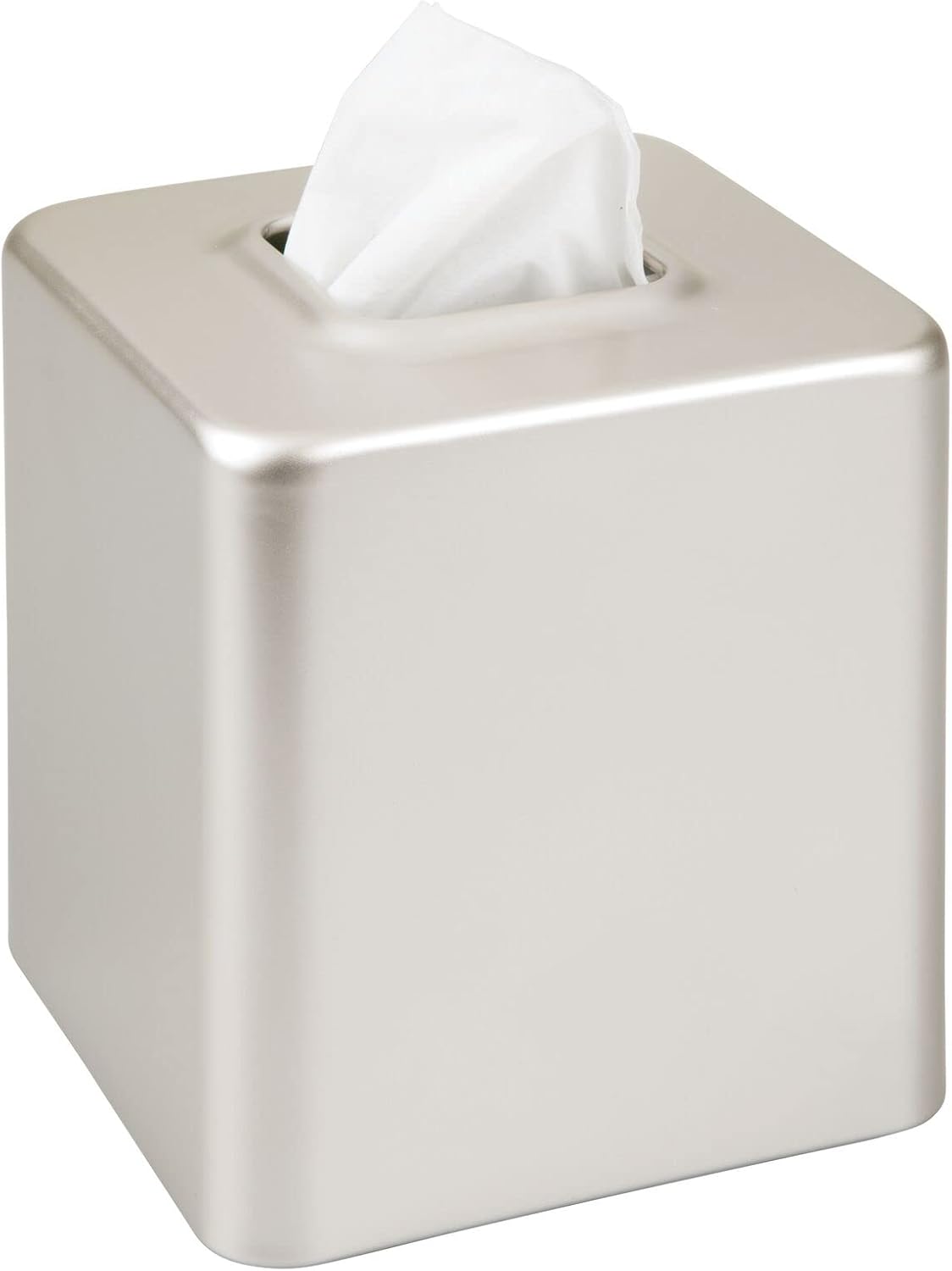 mDesign Steel Square Tissue Box Cover, Modern Facial Tissue Holder for Bathroom Vanity Countertops, Bedroom Dressers, Night Stands, Desks, Office and Tables - Unity Collection - Satin
