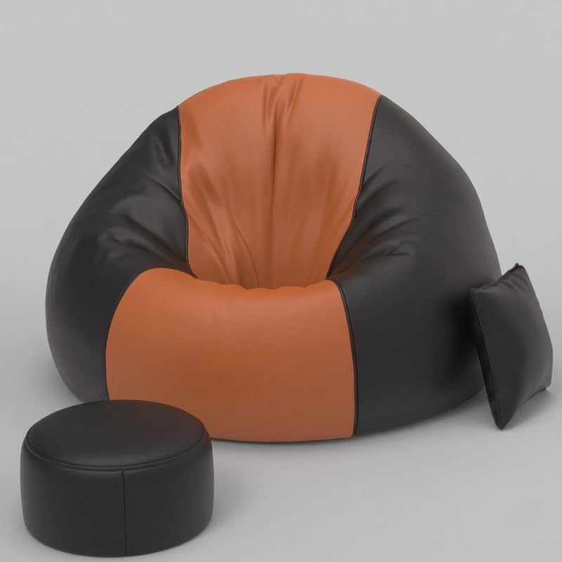Image of Biggie Bean Bag 6XL Bean Bag Chair with Beans Filled - The Classics Bean Bag Sofa - Combo Set-Styled for Elegance with Free Cushion & Footrest (Matching Color : Xunox Tan-Brown-Black)