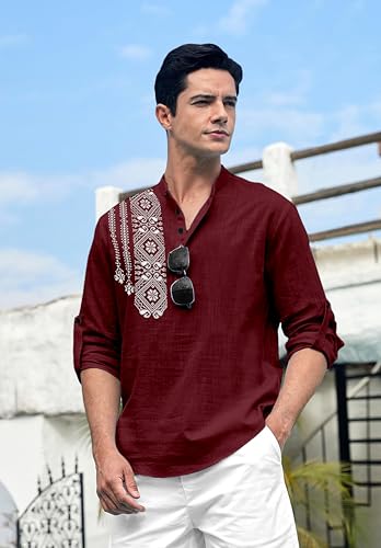 Image of Folgen Men's Cotton Blend Kurta | Casual for Men | Comfortable & Stylish | Regular Fit | Kurtas for Men Under 500 | Full Sleeve Short Kurta Shirt | Printed