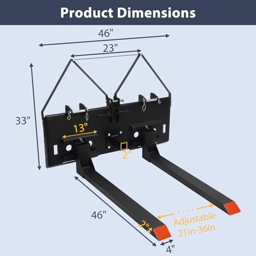 Garvee 48" Skid Steer Pallet Fork Blades, 4000lbs Capacity Skid Steer Attachments with Hitch Ball Compatible with Loaders Tractors