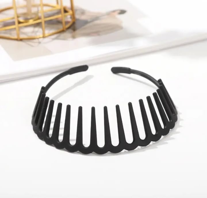 Non-Slip Resin Hair Hoop Matte Finish Teeth Comb Hairband, Shark Elastic Wavy Toothed Hair Comb Zigzag Headband, Hair Clasps for Women and Girls, (Pack of 1 Pcs) (Black)
