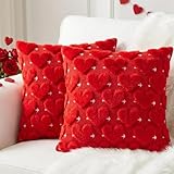 Vermeyen Valentines Pillow Covers 18x18 inch Set of 2 Valentines Day Decoration Soft Plush Faux Fur Red Heart Throw Pillows for Bedroom Sofa Holiday Festivals Home Decor