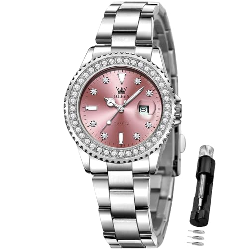 Image of OLEVS Ladies Watch Diamond Dress Analog Female Watches Stainless Steel Two Tone Waterproof Luminous Day Date for Womens Wrist Watch Gift