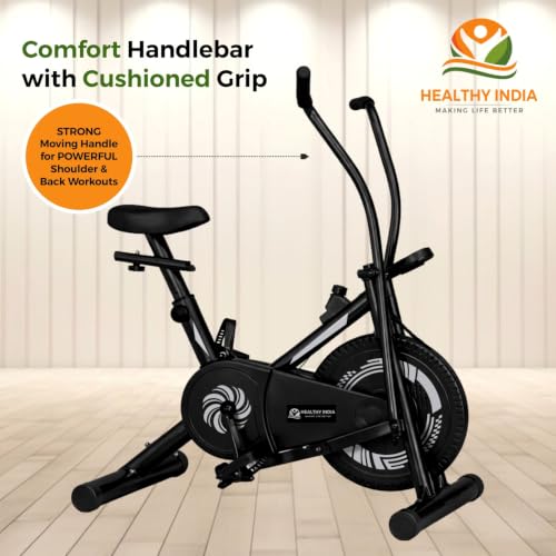 Image of Fitness Exercise Bike with Moving Handles | 8 Level Resistance Cardio Workout Cycle | Stationary Dual Action Home Gym Equipment for Full Body Training (Grey and Black)