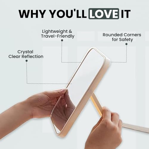 Image of Hand Mirror | Glass Rectangle Cosmetic Standing Mirror for Makeup, Portable for Travel, Camping, Home (Blue - Pack of 1, Rectangular, Floor Mount, Framed)