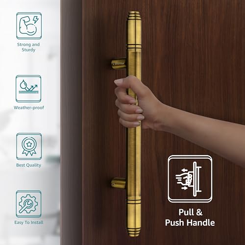 Image of Plantex Heavy Duty Main Door Handle /14 Inch Door Handle for Main Door /Pull-Push Door Handle for Glass & Wooden Door - Pack of 1 (Brass Antique) - 3 Years Warranty