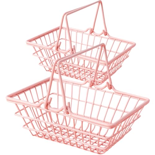 Reviews de Cestas de la compra disponible en línea. 50 CATIEBYE Cestas Metálicas Portátiles Rosas 2 Piezas con Asas Organizador de Contenedores para Almacenamiento en Dormitorio Baño y Cocina Cesta de Compra Decorativa Tamaño...