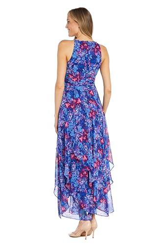 Image of Floral Chiffon Halter Maxi Dress W /Keyhole Detail & Ruffle Cascade Skirt