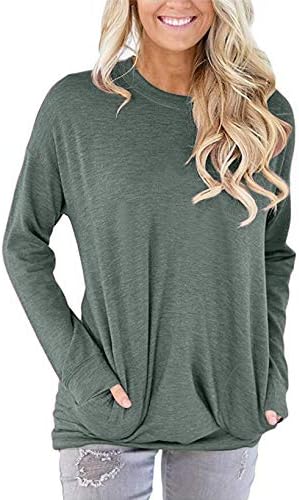 onlypuff Basic Comfy Top Womens Cotton Pocket Shirt Casual Loose Fit Grayish XL