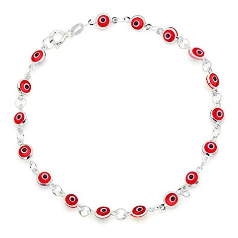 D Jewelry Red Guardian Eye Small Beads on 925 Sterling Silver Bracelet 7.5" Cover