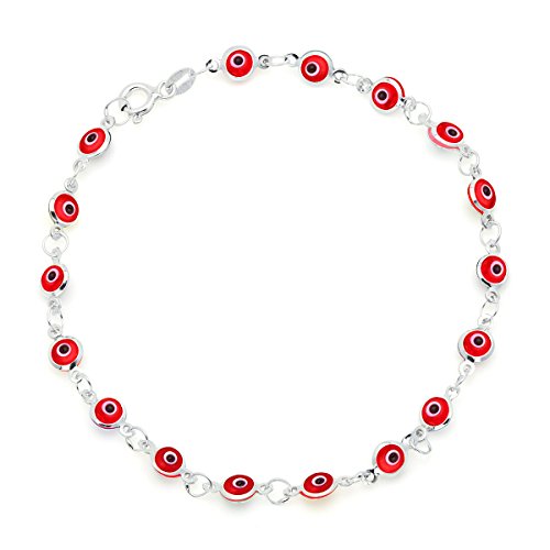 D Jewelry Red Guardian Eye Small Beads on 925 Sterling Silver Bracelet 7.5