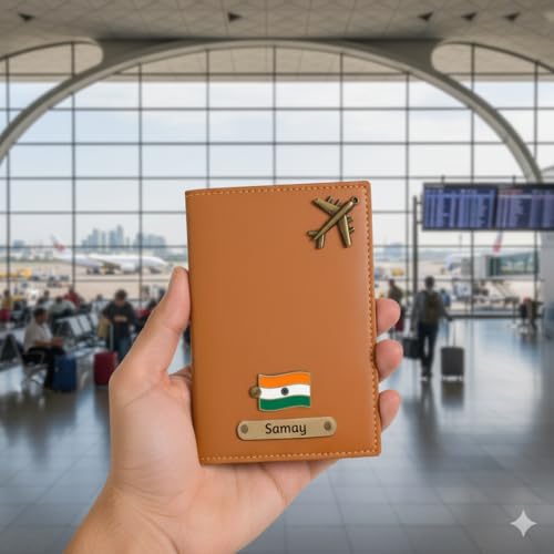 Image of Personalised PU Leather Passport Cover with Name | Customized Passport Holder & Card Organizer | Stylish Unisex Travel Wallet & Gift for Men & Women - Lightweight Design