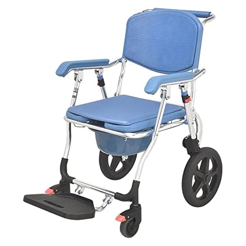 3 in 1 Folding Shower Wheelchair Bedside Commode with Pail Soft Cushion Backrest Locking Wheels Cover