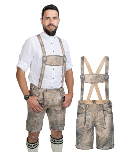 Schöneberger Trachten Couture Lederhosen Oktoberfest Men, Genuine Leather - Authentic German Bavarian Antique Leather Pants