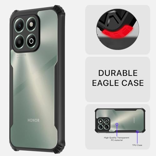 Image of Pikkme Crystal Clear Transparent Back Cover | Ultra Hyrbid | Full Camera Protection | Raised Edge | Bumper Case for Honor X6b (Black)