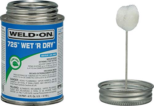 Weld-On 10850 725 Wet 'R Dry Medium-Bodied Professional Industrial PVC Cement - Extremely Fast-Setting and Low-VOC, Aqua Blue, 1/4 Pint (4 fl oz)