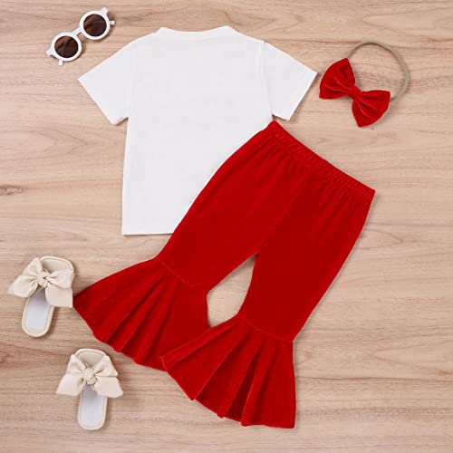 Camiseta de manga curta com letras para meninas do Dia dos Namorados, pulôver, blusa, calça de sino,