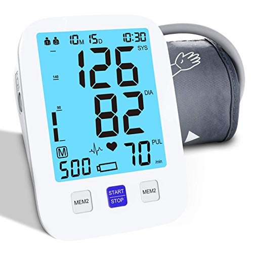 ALPHAGOMED Blood Pressure Monitor Upper Arm Accurate Blood Pressure Monitor Adjustable BP Cuff Automatic Digital Machine for Home Use,2x500 Memory,Large Backlit Display-Include Batteries Carrying Case