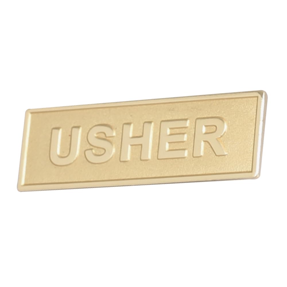 Gold Magnetic Name Tag Usher Badges for Church | Metal Reusable Name Tags for Church Usher Uniform | Engraved Usher Name Tag Magnet Backing Satin Finished Smooth Borders 2.12 x 0.62 Inches