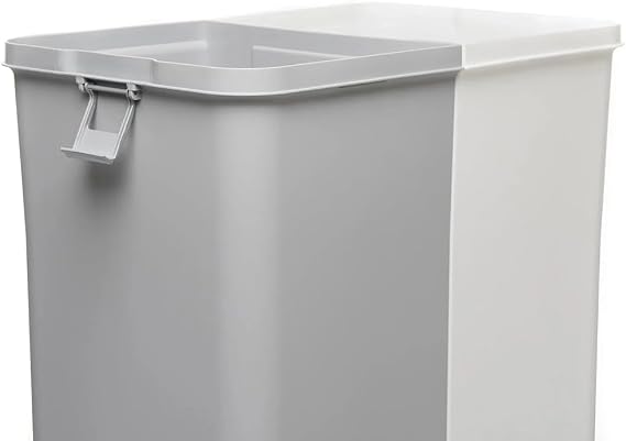 Motek 80 Litre Dokunmatik Çamaşır Sepeti - İki Bölmeli Dekoratif Çamaşır Sepeti - Gri Beyaz - 55x35x58.5 cm