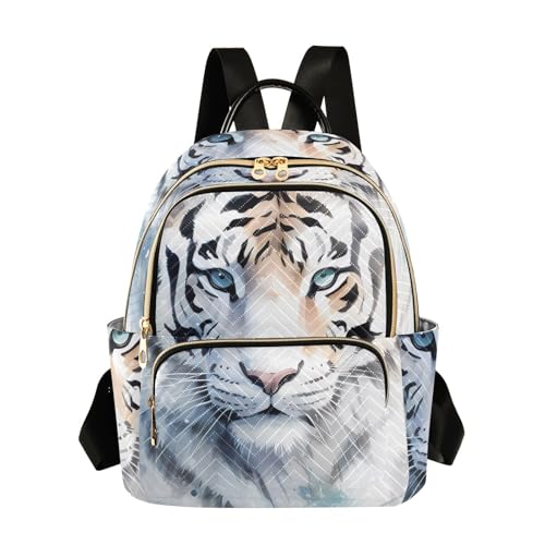 ALAZA Women Mini Backpack Purse Bag Lightweight Casual Daily Travel Backpack Watercolor Winter Tiger White Back Pack Fashion Multipurpose Shoulder Bag,M