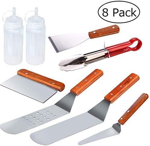 SELLBINDING 8PCS Professional Grade Stainless Steel BBQ Barbecue Spatulas and Scrapper Cleaning Tools Kit Great for Blackstone and Other Flat Top Grills, Griddles, Pizza Stone