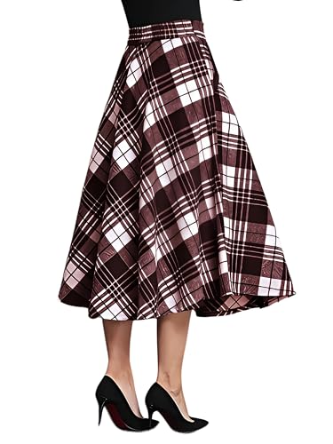 Image of Cotton A-Line Midi Skirt for Girls | Elegant Maroon Blue Black Checks | Everyday Wear