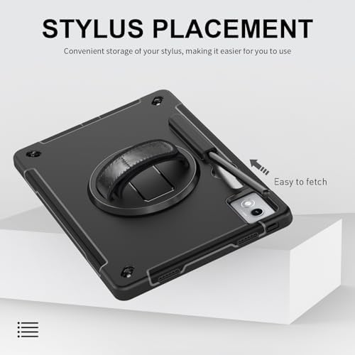 Junfire Protective Case for Lenovo Idea Tab Pro 12.7 inch 2025, Shockproof Rugged Idea Tab Pro Case with Kickstand/Hand Strap/Shoulder Strap-Black