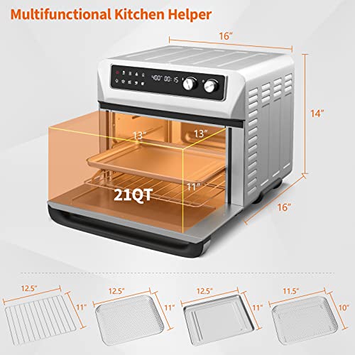 Costway Air Fryer Toaster Oven, 21 Qt Toaster Oven Air Fryer Combo With 8 Preset Functions, Smart Control Panel & Lcd Display, Reminder Ring, Crumb Tray, 5 Accessories & Recipe Included, 1800W, Silver #TOP6