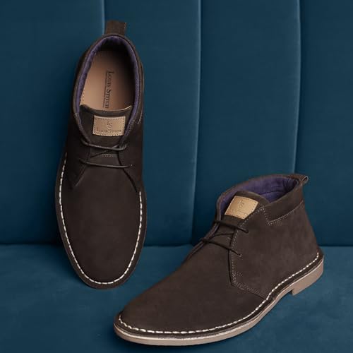 Image of LOUIS STITCH Chukka Boots For Men| Suede Leather Boots for Men| High Ankle Casual Boot | Casual Office & Trekking Shoes | Hiking Boots for Men | Stitch Down Desert Boots | Size-UK12 Brown [LSSDSUCKCUBB ]