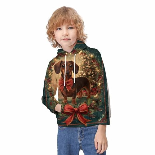 Sweat à capuche teckel de Noël enfant 10-12 ans pull original 3D - 2