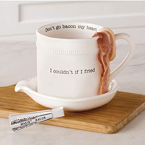 Image of Mud Pie Circa Bacon Cooker Set, cooker 5 1 /4 inch x 7 inch | tongs 4 1 /2 inch