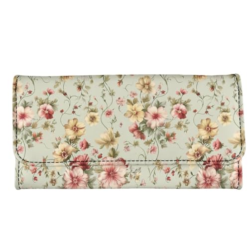 Image of AFPANQZ Retro Flower Womens Wallets RFID Blocking Leather Clutch Long Wallet for Women, Card Holder Phone Organizer Ladies Travel Purse Hollow Out
