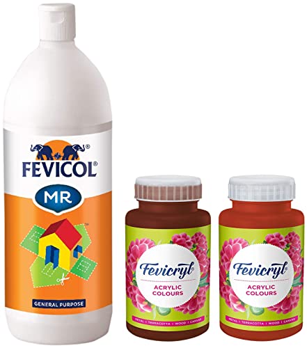 Image of Fevicol MR 1 kg & Fevicryl Arylic colors 500ml combo of Dark Brown, Indian Red | Art & Craft, DIY Paint, Rich Pigment, Non-Craking Paint| Suitable for Kids & Artists | For Bold & Vibrant Creativity
