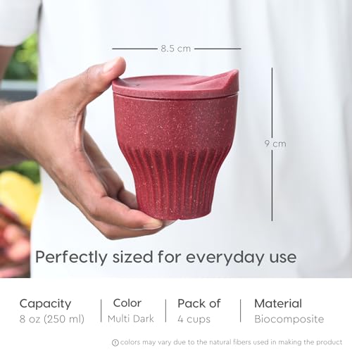 Image of Eha Earth Friendly Rafter Coffee Mug with Lid | Tea Cup Set | 250 ml | Made with Rice Husk | Microwave Safe Mugs for Gifting | 4 Unit | Multi Dark