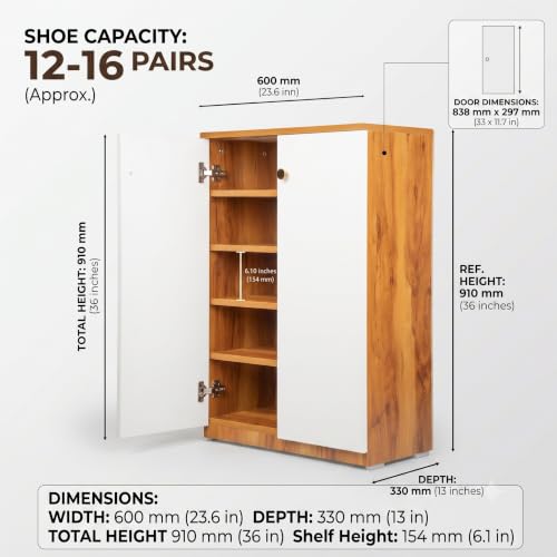 Image of Engineered Wood Shoe Rack - Stylish, Durable & Space-Saving Shoe Storage Organizer for Home & Office Use (SHEESHAM& White, 5 Shelves)