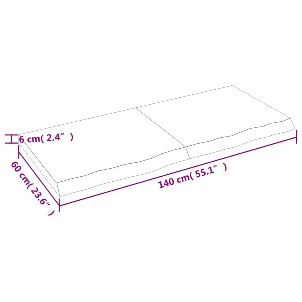Estantería de pared marrón claro, 140 x 60 cm, madera maciza de roble tratada – Rústico con borde natural plegable – Estantería flotante de madera maciza para salón, oficina o baño