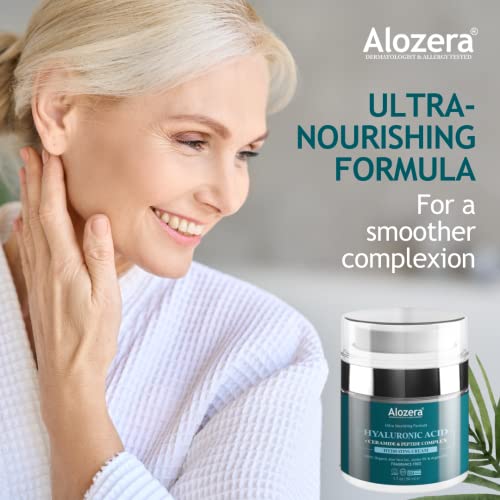 Alozera Hyaluronic Acid Hydrating Face Cream With Organic Aloe Vera Gel, Jojoba Oil And Argan Oil, 1.7Oz #TOP3