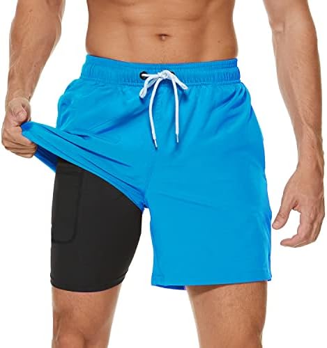 Arcweg Badehose für Herren mit Kompression Liner 2 in 1 Atmungsaktiv Badeshorts Männer Elastisch Trainingsshorts Verstellbar Tunnelzug mit Reißverschlusstaschen