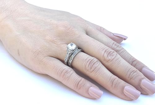 1 Carat CZ Womens Stainless Steel Wedding Bridal Anniversary Promise Ring Set4